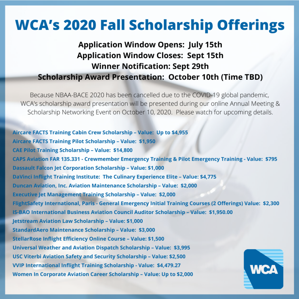 2020 Fall Scholarships Are Now Available! Women in Corporate Aviation